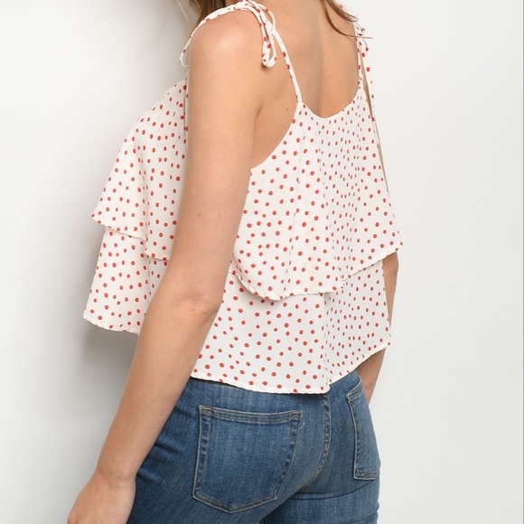 Red polka dots spaghetti straps top - Picture 3 of 13